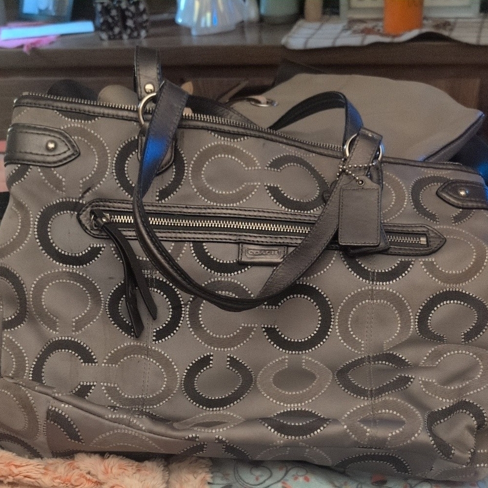 Coach Black and Gray Patterned Tote Bag
